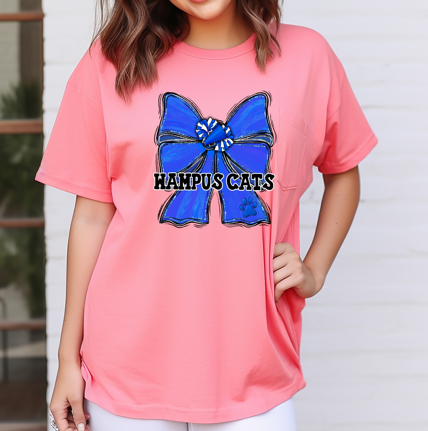 Wampus Cats Cheer Bow PNG, Blue Spirit Design, Megaphone Paw Print, School Team Mascot Digital Download, DTF Sublimation File - Image 7