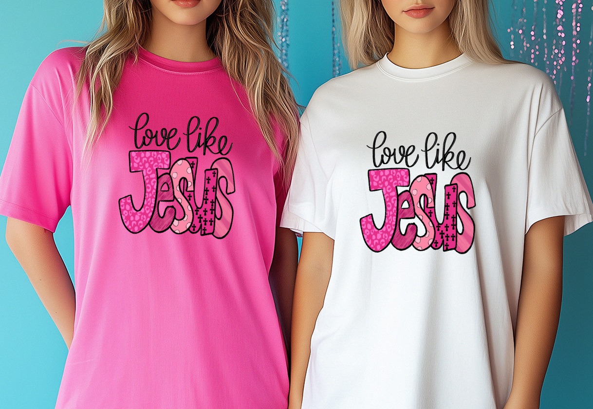 Love Like Jesus PNG, Christian Digital Download, Faith Sublimation Design, Religious DTF Print, Pink Leopard Cross Pattern, Bible Verse - Image 6