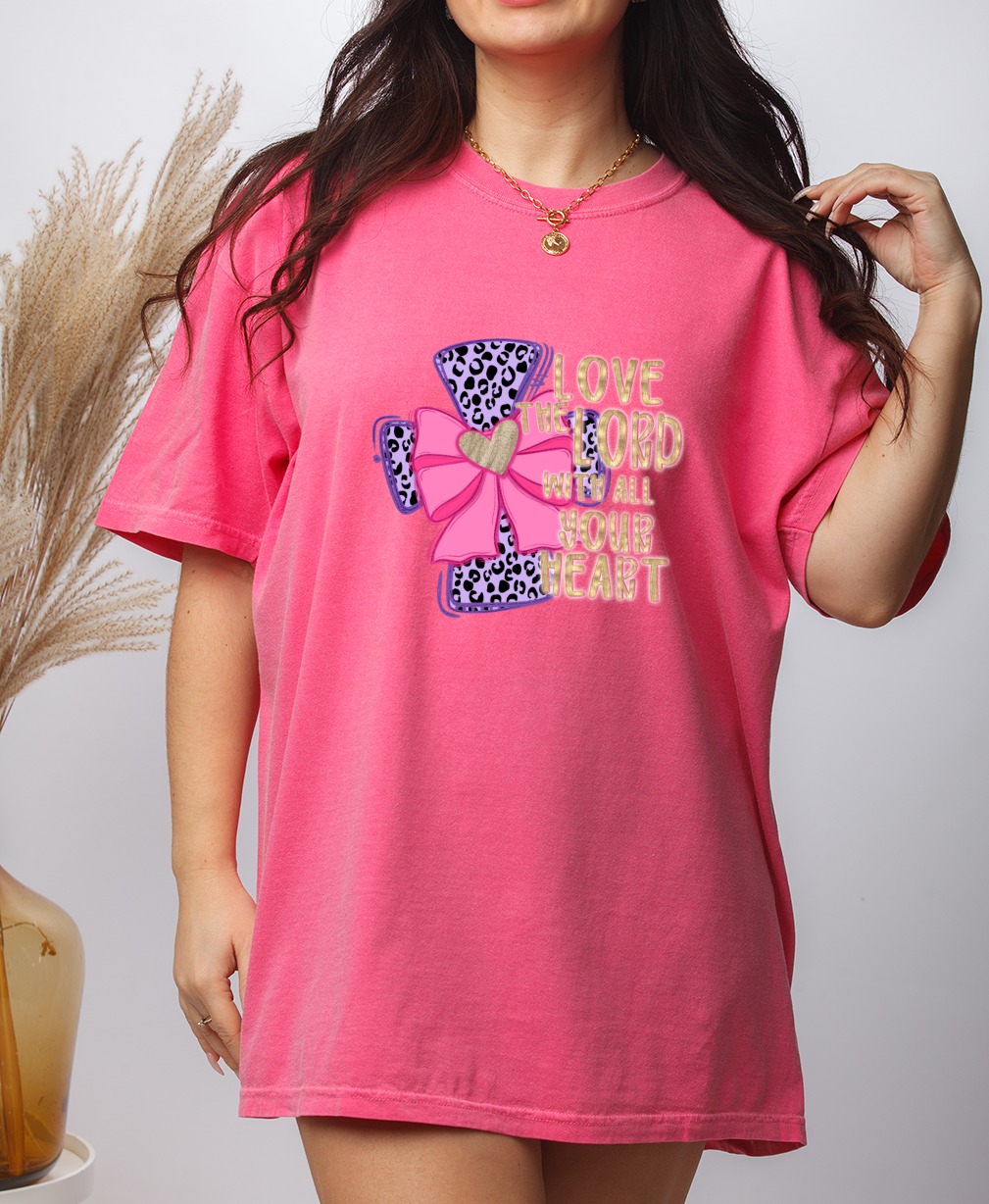 Love The Lord With All Your Heart PNG, Christian Cow Print DTF, Purple Pink Glitter Bow, Faith Quote Digital Download Sublimation - Image 9