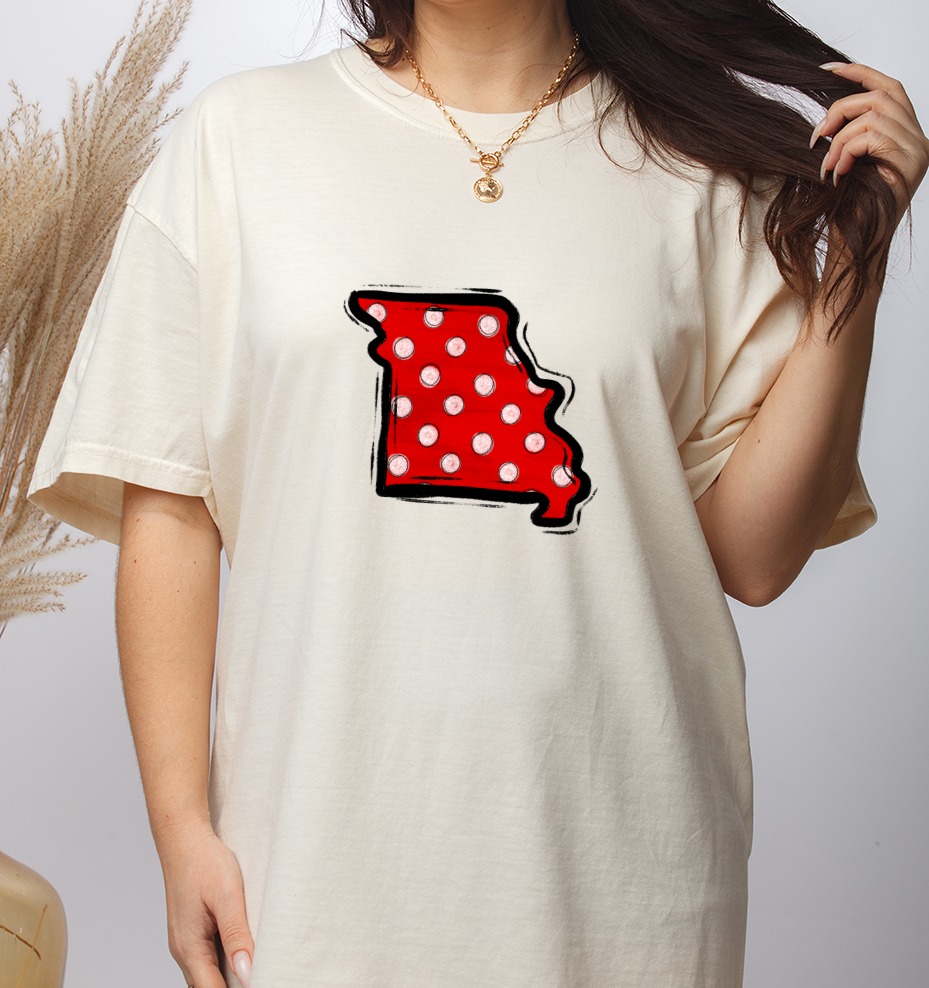 Missouri Polka Dot State Outline PNG, Distressed Red White Map, Digital Download DTF Sublimation, Instant Graphic File, State Pride Print - Image 3