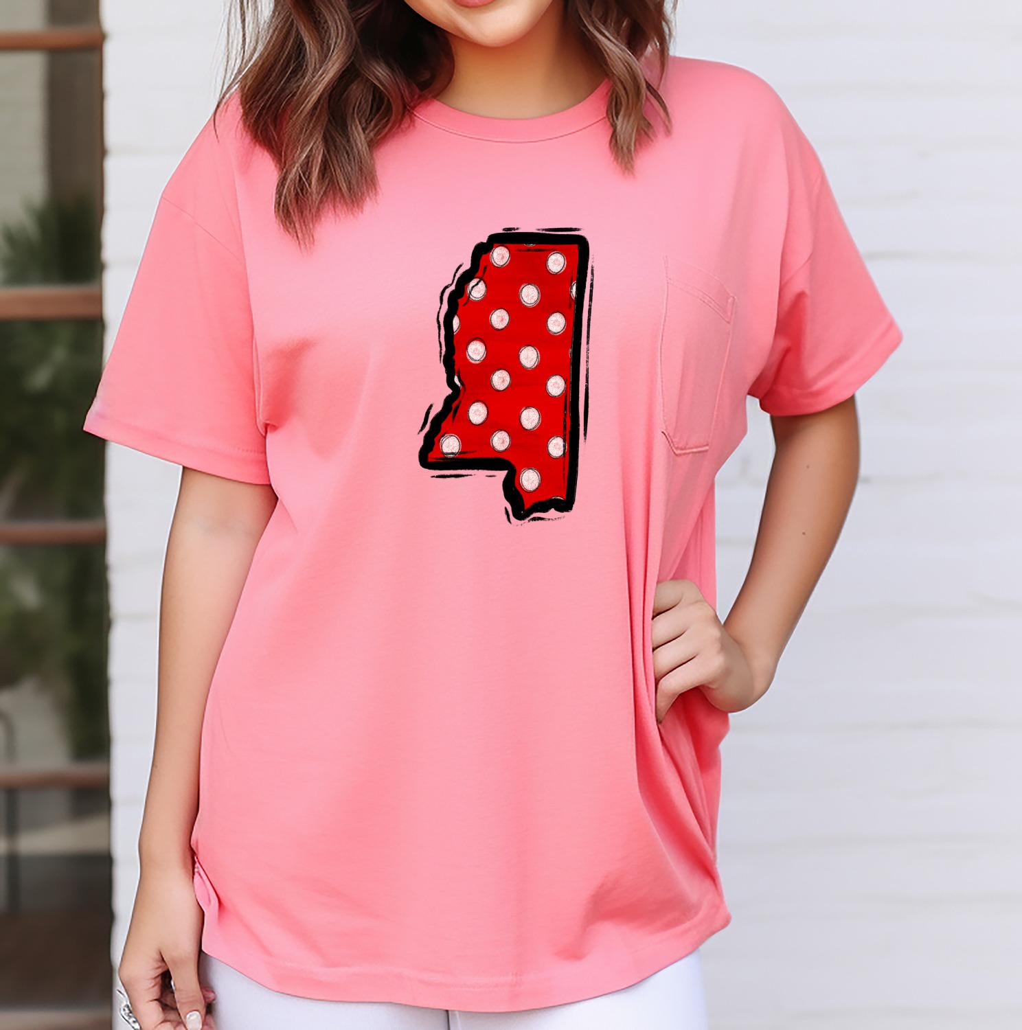 Mississippi State Polka Dot PNG, Red White Distressed Map Outline, Digital Download DTF Sublimation Design, Southern USA Craft Graphic - Image 7