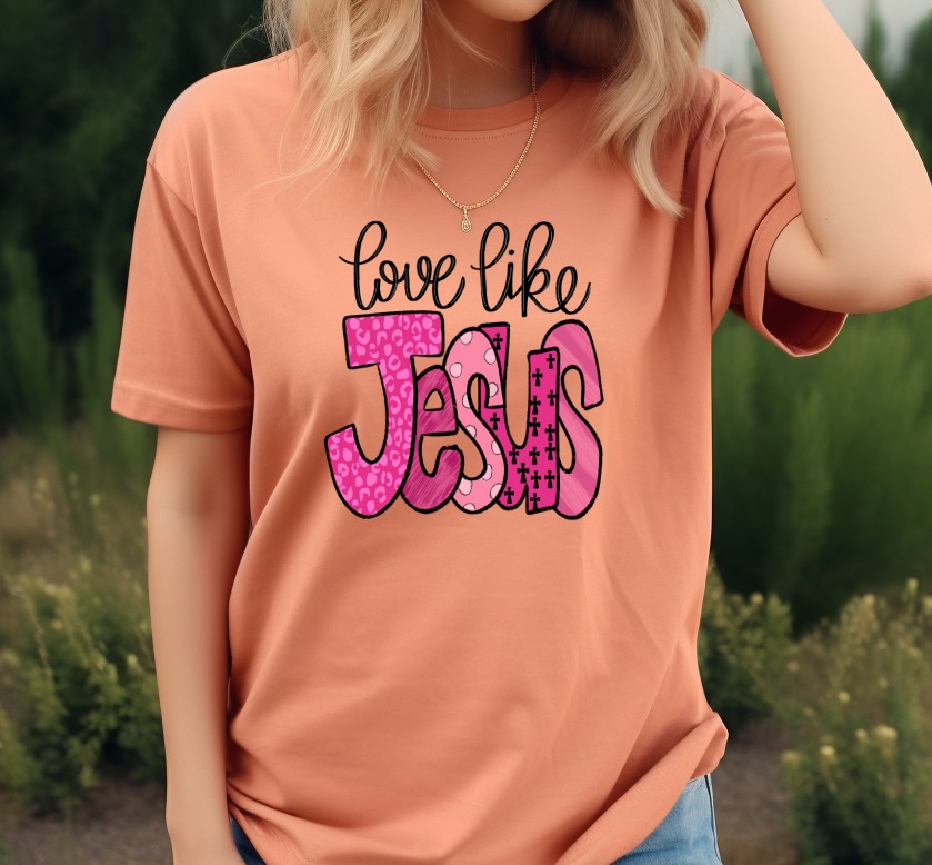Love Like Jesus PNG, Christian Digital Download, Faith Sublimation Design, Religious DTF Print, Pink Leopard Cross Pattern, Bible Verse - Image 5