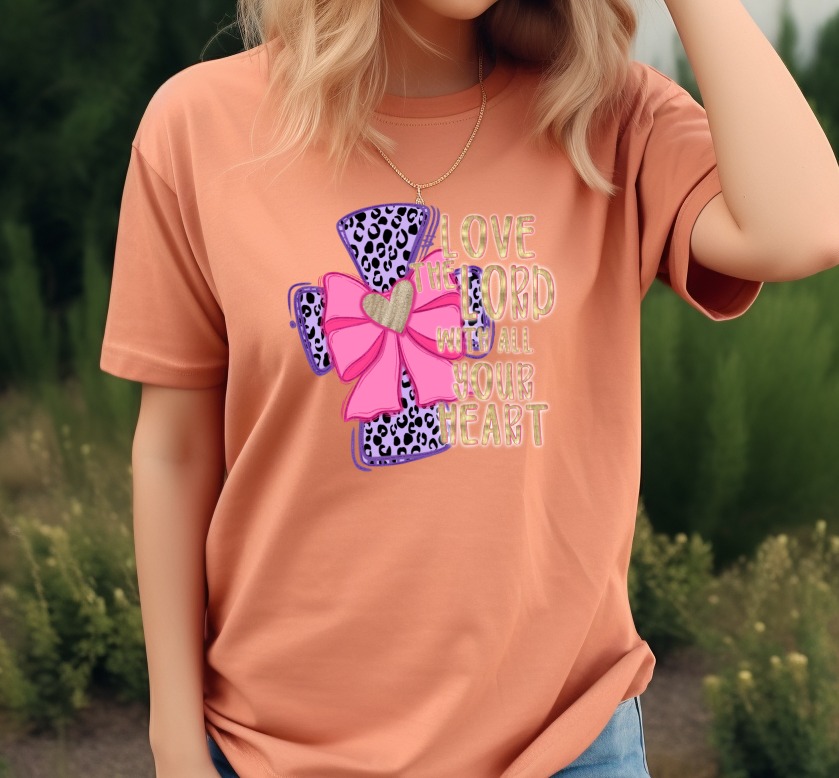 Love The Lord With All Your Heart PNG, Christian Cow Print DTF, Purple Pink Glitter Bow, Faith Quote Digital Download Sublimation - Image 5