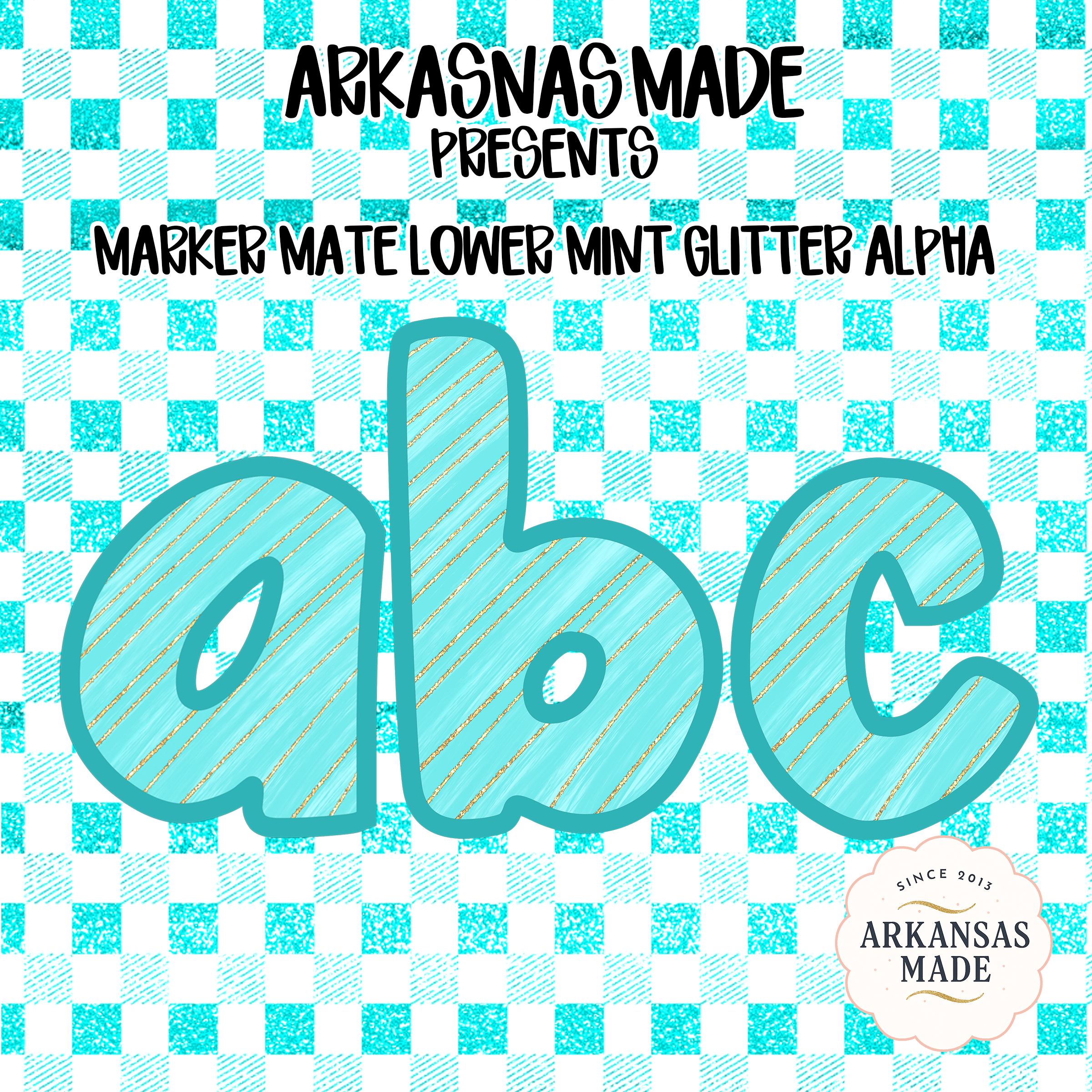 Digital Download Sublimation DTF Alpha PNGs, Marker Mate Lower Mint Glitter Alphabet Letters, Mint Green Gold Font File