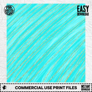 Turquoise Gold Glitter Stripes Digital Paper, Teal Diagonal Lines, Shimmer Texture PNG Download, Elegant Glamorous Scrapbook Paper