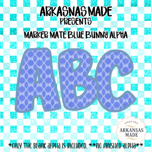 Marker Mate Blue Bunny Alpha PNG, Digital Download Sublimation DTF Alphabet, Bow Pattern Letters, Gingham Design