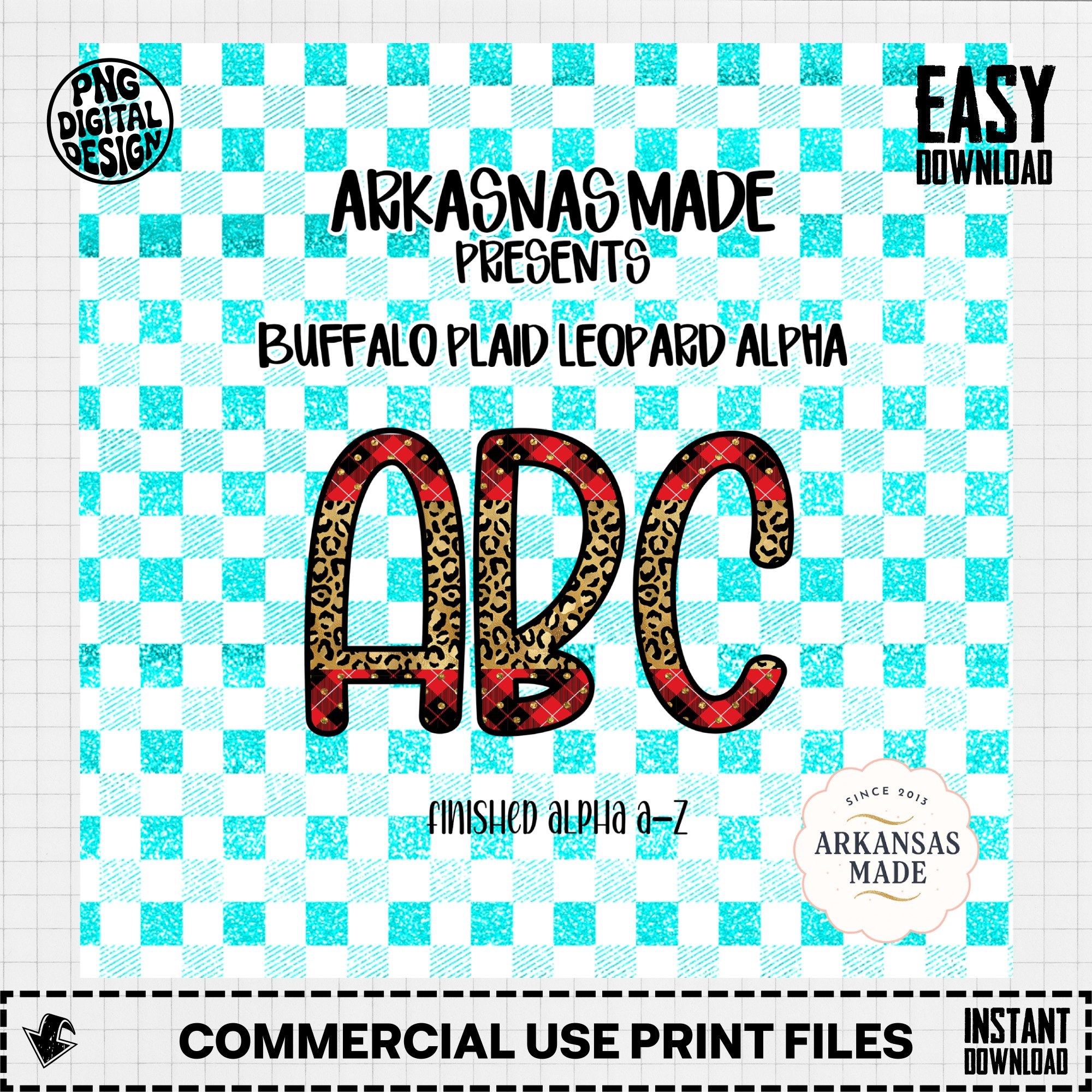 Leopard Buffalo Plaid ABC Letters, Digital, Digital Download PNG Alpha, Full Alphabet Set, Trendy Crafting Clipart, Sublimation Design - Image 2