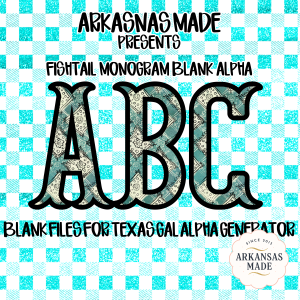 Turquoise Gingham Fishtail Monogram Blank Alpha Set, Paisley Letters, Digital Download Sublimation DTF PNG Files, ABC Font