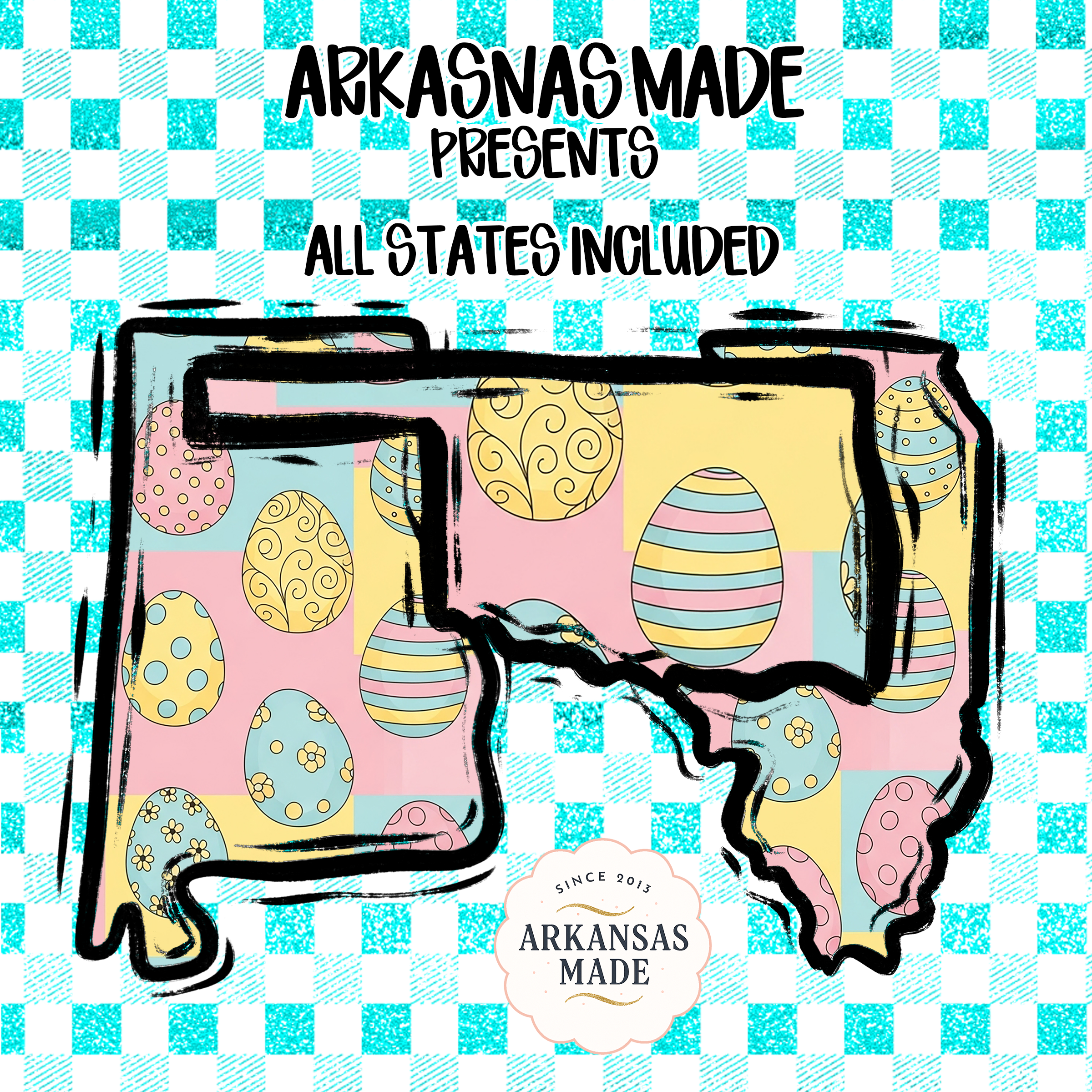 All 50 States Easter Digital Download, State Map Sublimation DTF Alpha PNGs, Spring Holiday Craft, Pastel Egg Designs, State Outline Art