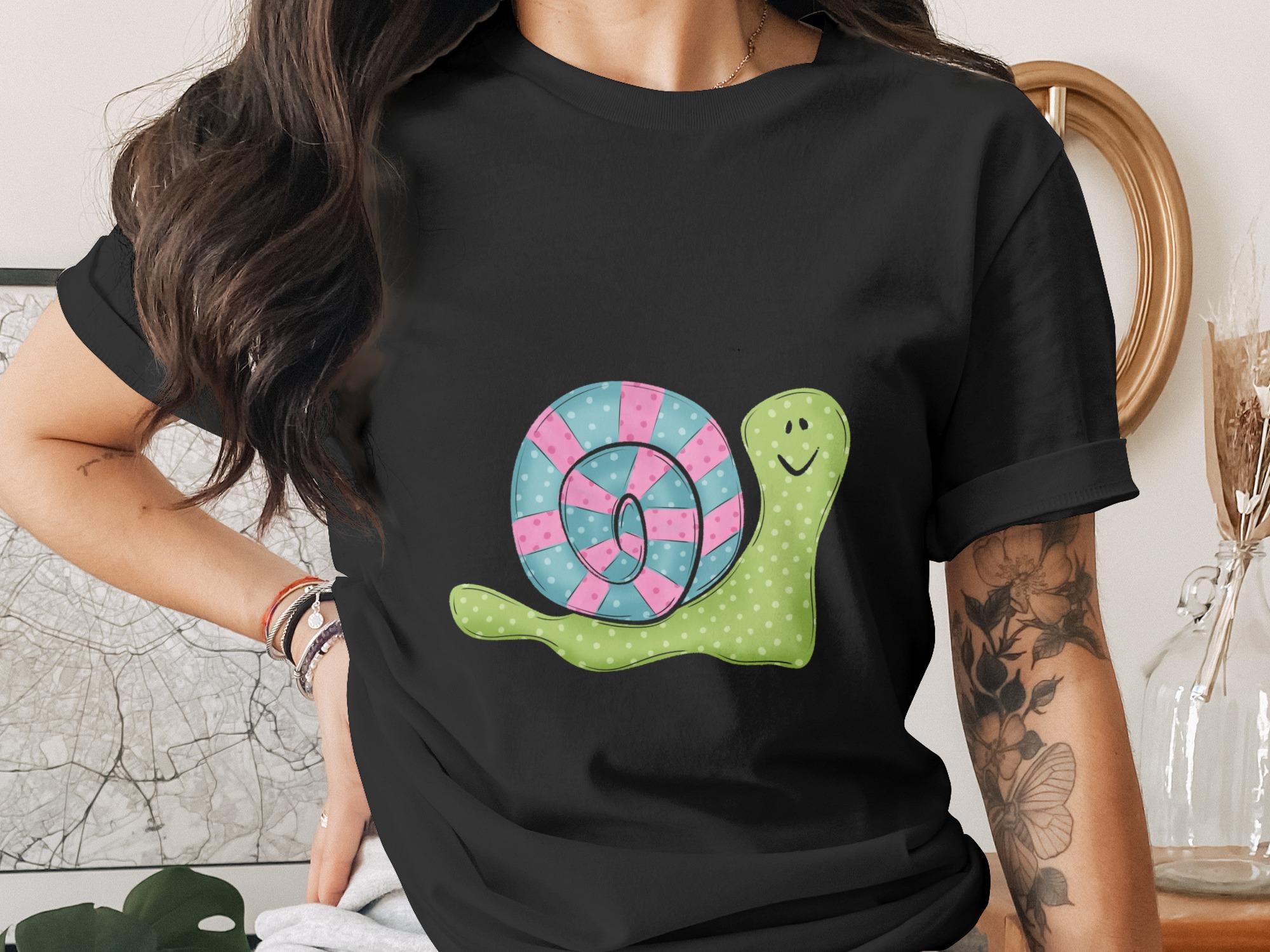 Adorable Snail PNG Digital Download, Cute Cartoon Snail Sublimation Design, Polka Dot Shell DTF Print File, Whimsical Happy Snail Graphic - Image 2