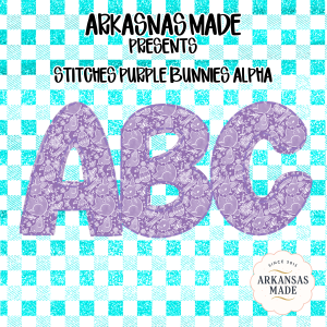 Stitches Purple Bunnies Alpha PNGs, Easter Alphabet Letters, Spring ABC Font, Cute Bunny Digital Download Sublimation DTF, Instant Download