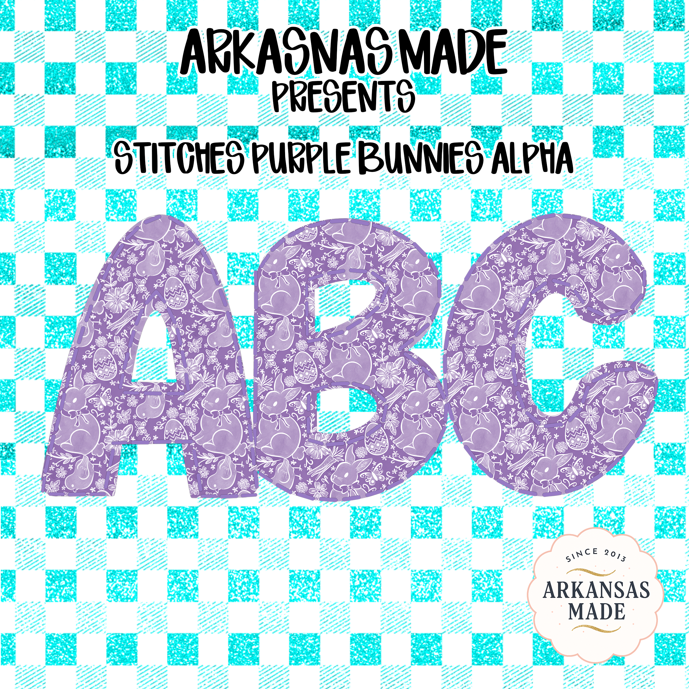 Stitches Purple Bunnies Alpha PNGs, Easter Alphabet Letters, Spring ABC Font, Cute Bunny Digital Download Sublimation DTF, Instant Download