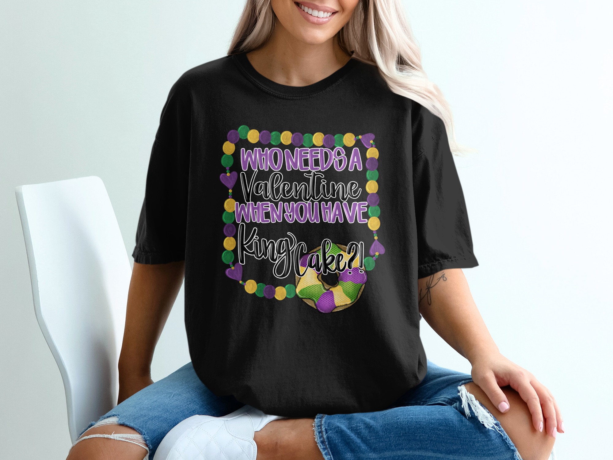 King Cake Mardi Gras T-Shirt, Funny Valentine Gift, Who Needs A Valentine When You Have King Cake, New Orleans Celebration Tee, February - Image 2
