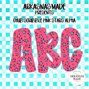 Chub Scribble Pink Stars Alpha PNG, Digital Download Sublimation DTF Alpha PNGs, Star Alphabet Letters, Kids Custom Text, Vibrant Pink Blue
