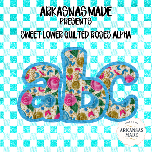 Sweet Lower Quilted Roses Alpha PNG, Digital Download Sublimation DTF, Floral Lowercase Alphabet, Denim Outline Letters