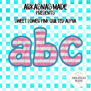 Sweet Pink Quilted Lowercase Alpha, Digital Download Sublimation DTF Alpha PNGs, Striped Letters, Blue Outline