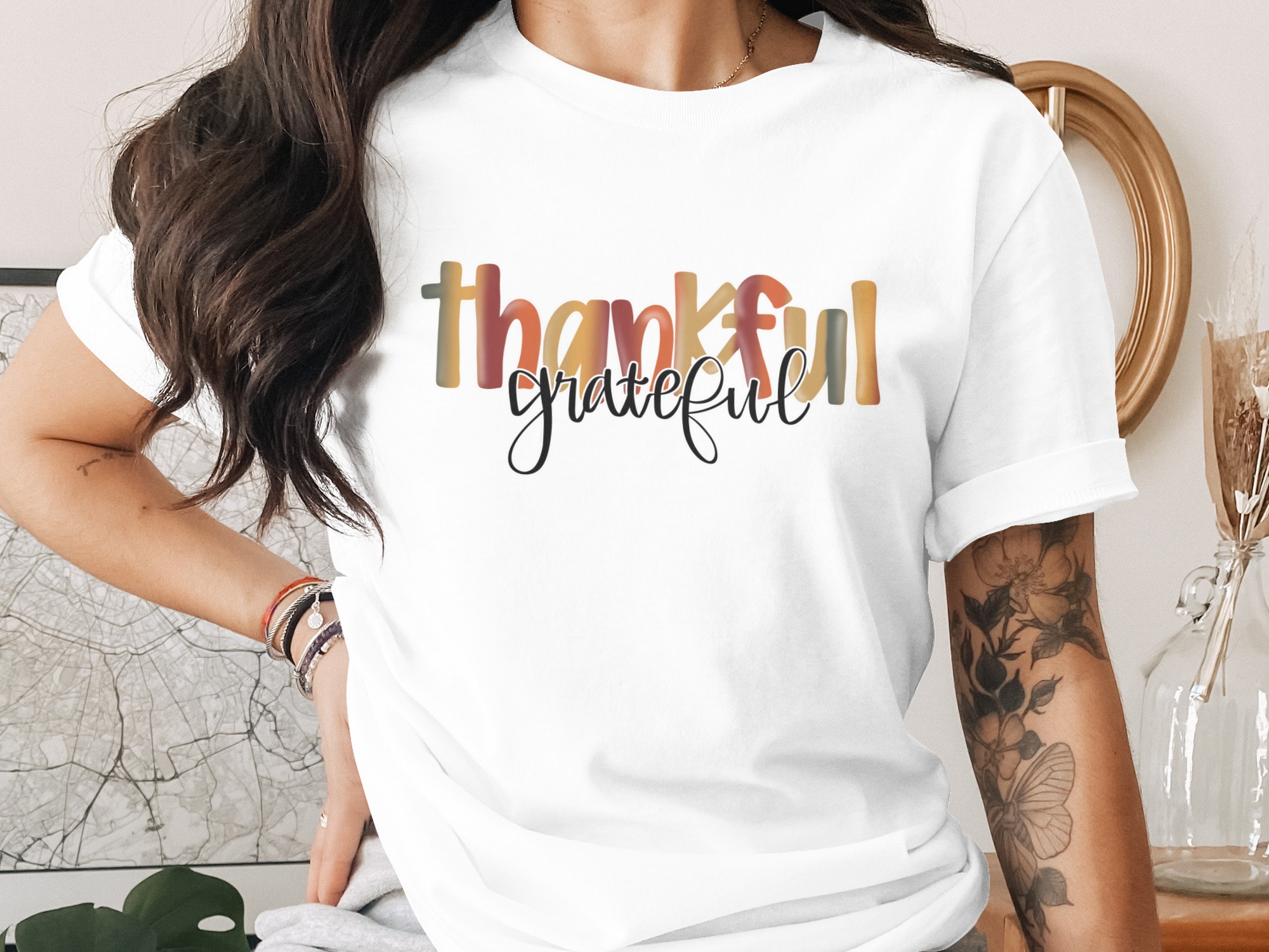 Thankful Grateful Digital Download, Fall Sublimation Design, Autumn PNG, Thanksgiving DTF Print File, Inspirational Quote Art