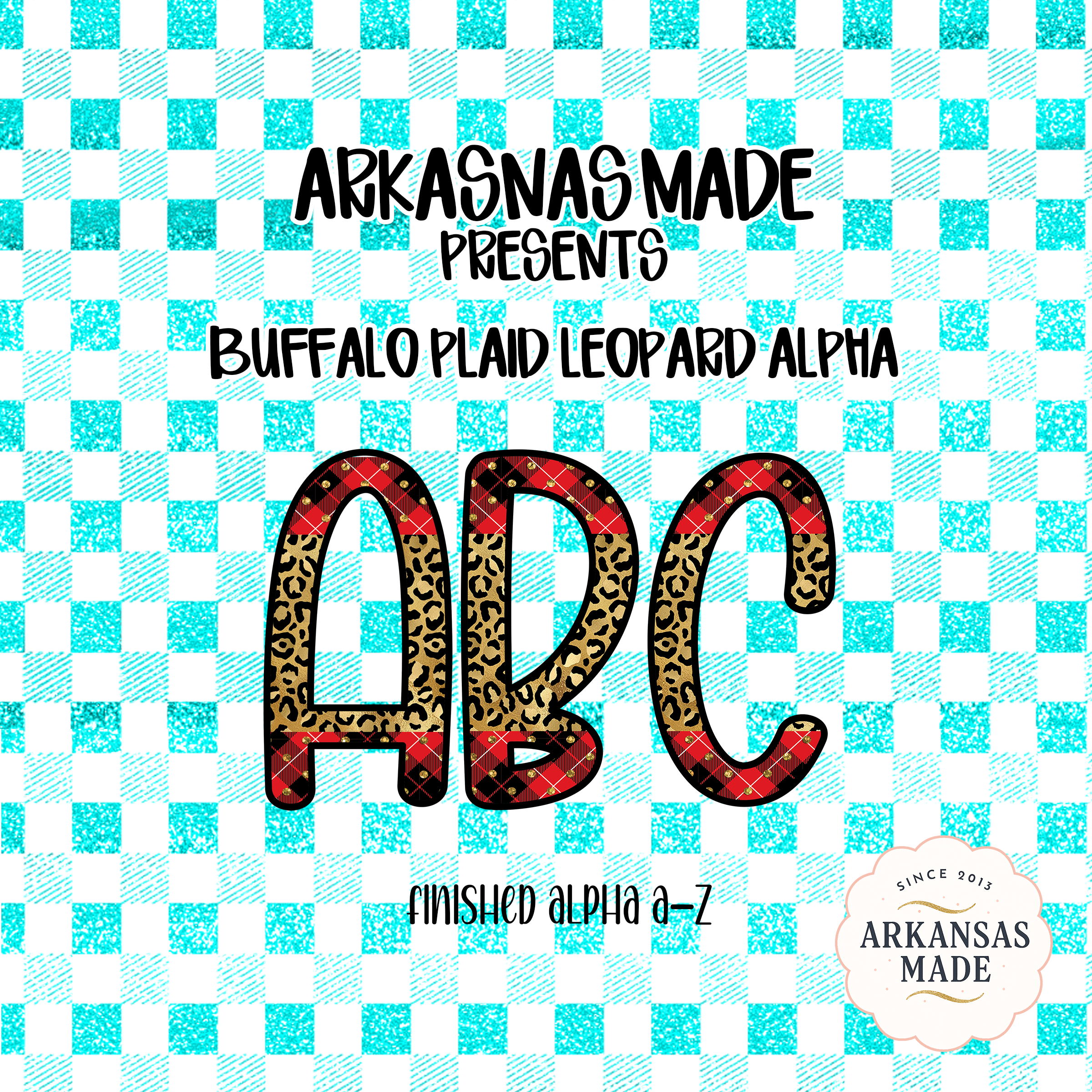 Leopard Buffalo Plaid ABC Letters, Digital, Digital Download PNG Alpha, Full Alphabet Set, Trendy Crafting Clipart, Sublimation Design