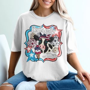 Red White And Moo T-Shirt, Patriotic Cow Graphic Tee, Fourth of July Celebration Shirt, Funny Farm Animal Apparel, Independence Day Summer