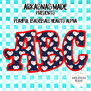 Playful Baseball Hearts Alpha, Digital Download Alpha Sublimation DTF PNGs, Sports Team Letters, Custom Name Alphabet, Teal Gingham, Instant