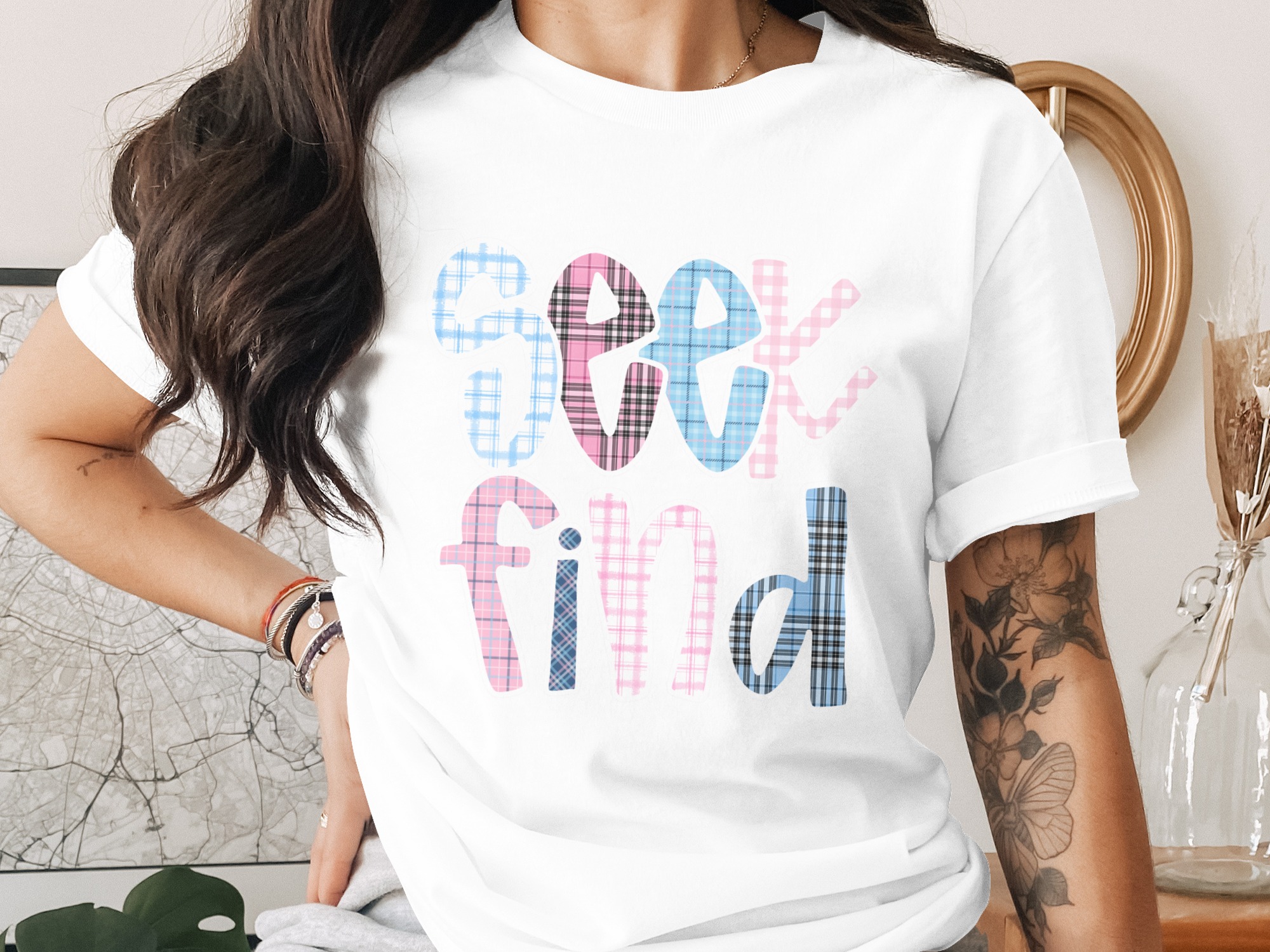 Seek Find Plaid PNG, Pink Blue Checkered Sublimation Design, Digital Download Shirt Graphic, DTF Transfer Printable Art, Instant Download