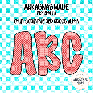 Chub Scribble Red Cross Alpha PNGs, Digital Download Sublimation DTF Alphabet, Gingham Glitter Turquoise Red Letters, Distressed Font Design