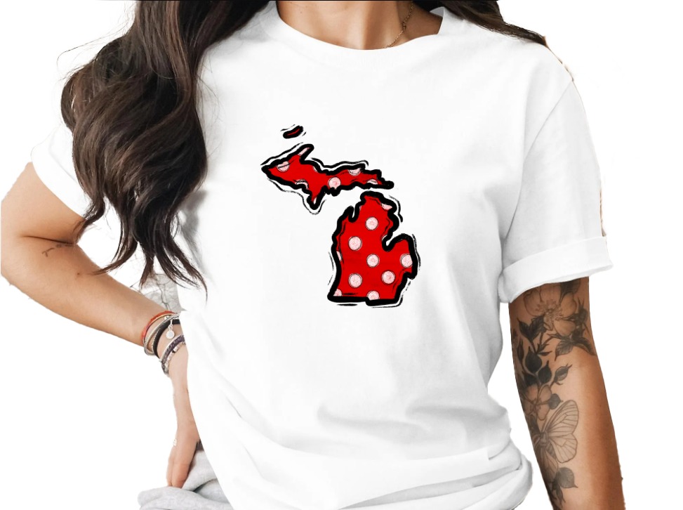 Michigan Polka Dot PNG, Great Lakes State DTF Sublimation, Red White Black Distressed Outline Digital Download, MI Map Artwork - Image 12