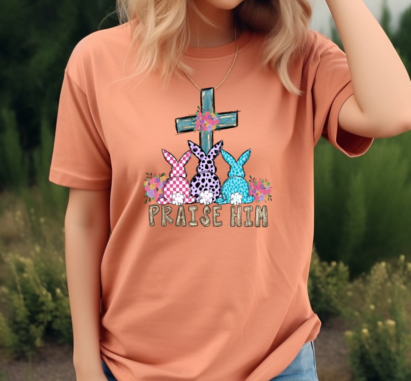Easter Praise Him PNG, Religious Bunny Cross Sublimation, Digital Download DTF, Christian Spring Faith Art, Floral Rabbits - Image 5