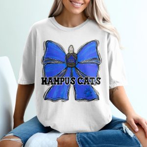 Wampus Cats T-Shirt, Blue Glitter Bow Marching Band Mom Tee, School Spirit Fan Apparel, Game Day Paw Print Mascot T-Shirt, Unique Band