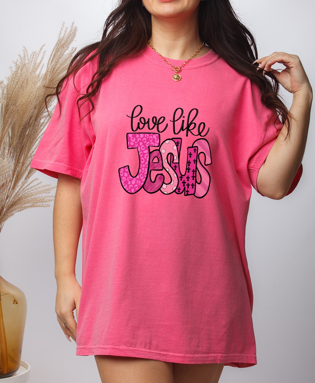 Love Like Jesus PNG, Christian Digital Download, Faith Sublimation Design, Religious DTF Print, Pink Leopard Cross Pattern, Bible Verse - Image 9