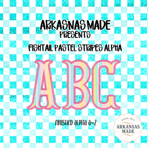 Fishtail Pastel Stripes Alpha, Glitter Turquoise Gingham Alphabet Letters, Digital Download PNG Alpha A-Z, Monogram Clipart Bundle.