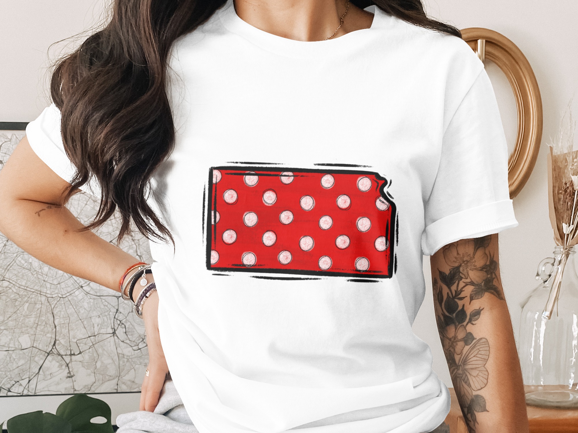 Kansas Polka Dot State Outline PNG, Distressed Red White Design, Digital Download, DTF Sublimation Ready, State Map Art, Midwest Home Decor