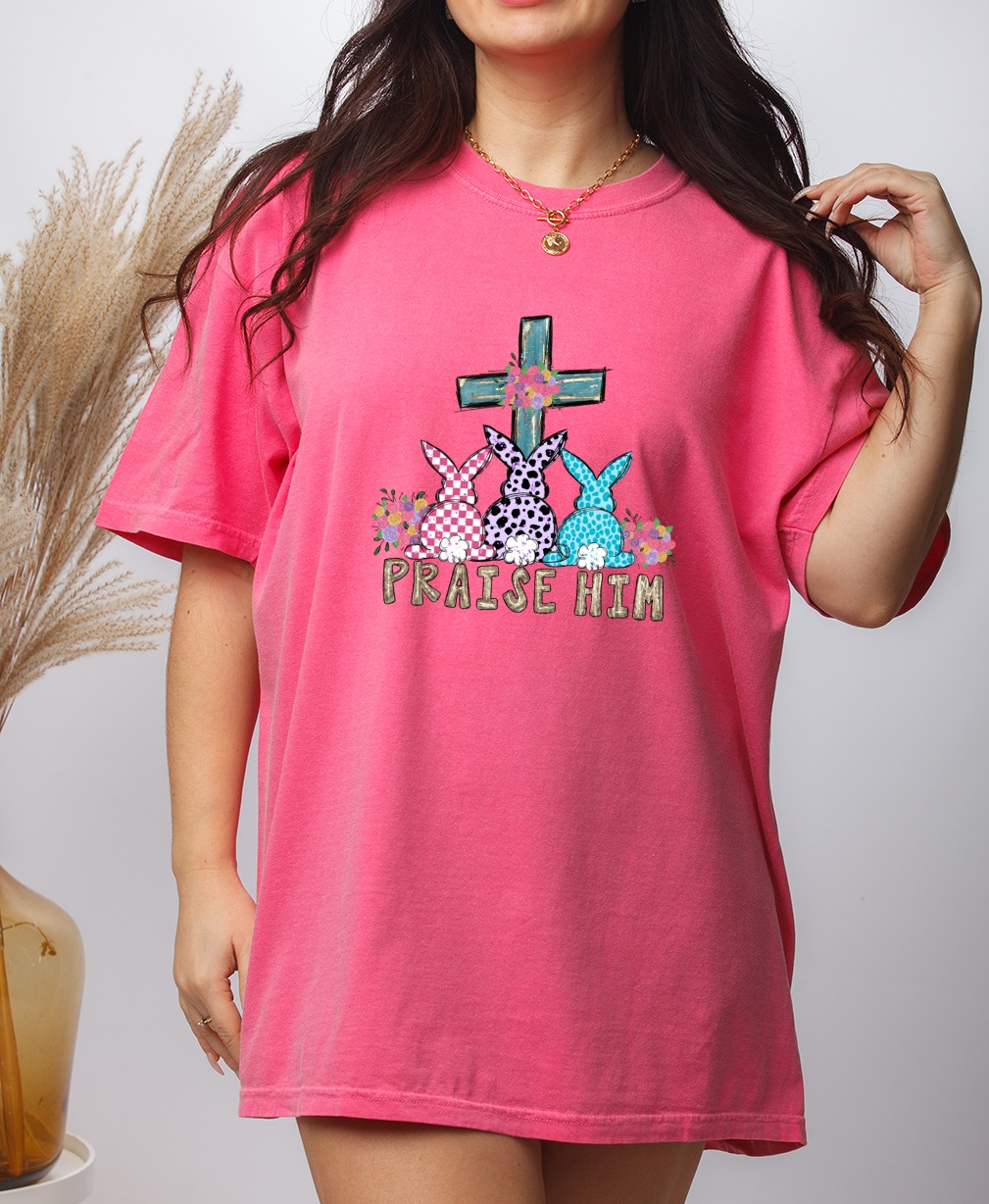 Easter Praise Him PNG, Religious Bunny Cross Sublimation, Digital Download DTF, Christian Spring Faith Art, Floral Rabbits - Image 9