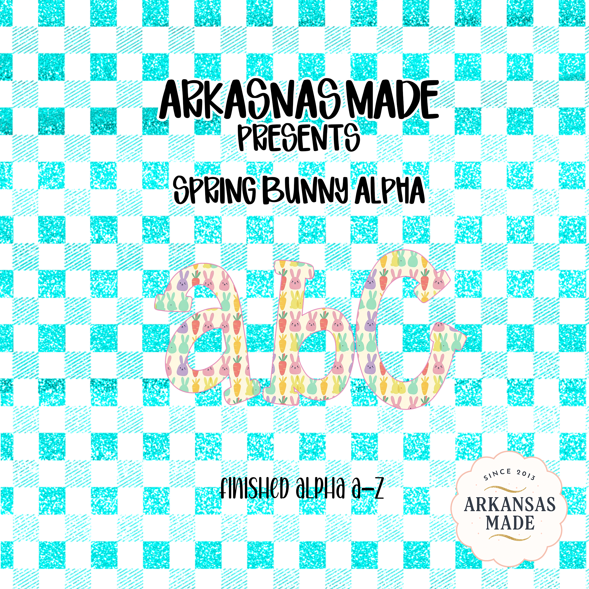 Spring Bunny Alphabet PNG Alpha, Easter Letters Digital Download, Gingham Check Seamless Pattern, Cute Rabbit Carrot Design, Full A Z Set