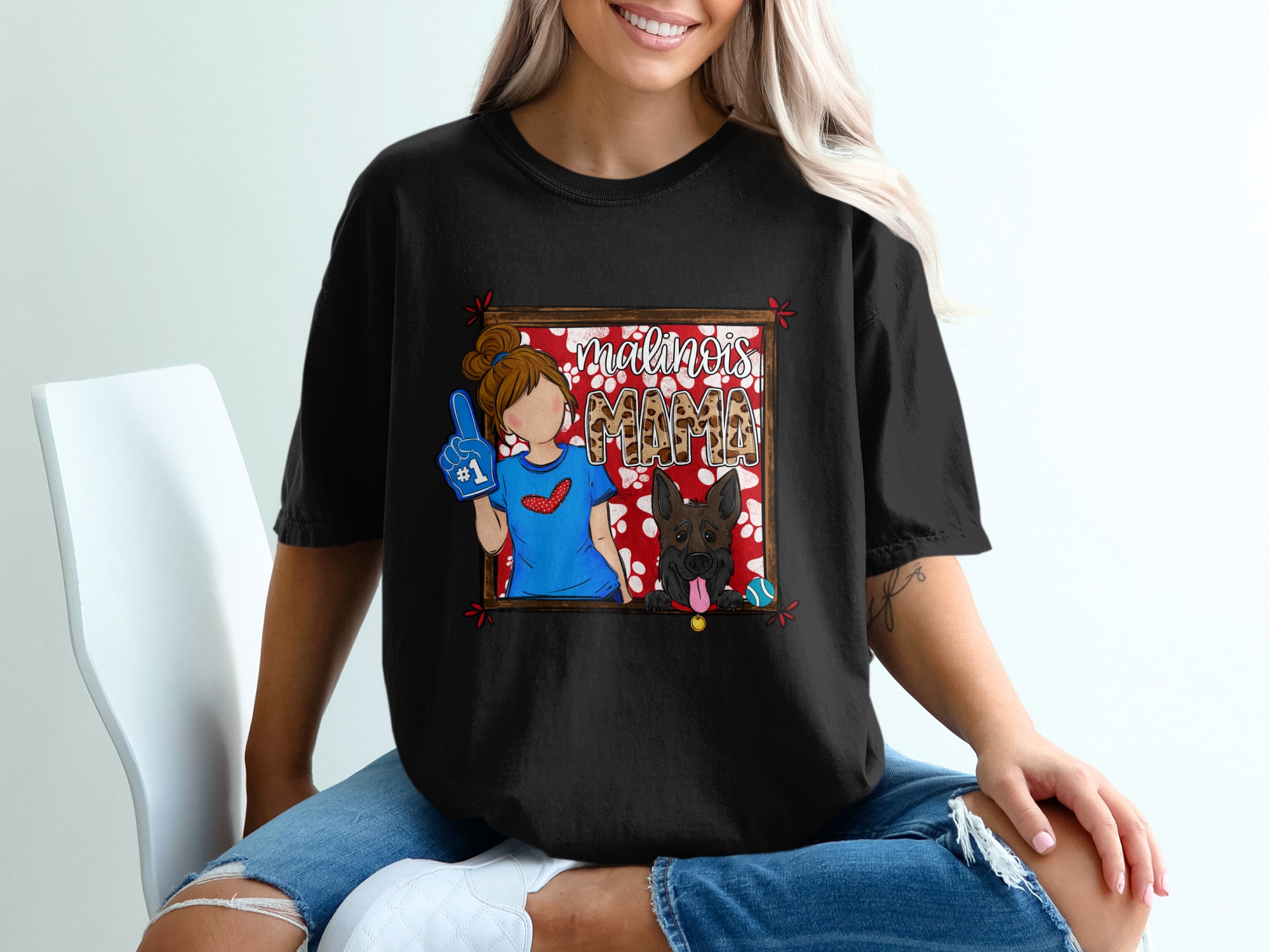 Malinois Mama T-Shirt, Belgian Malinois Dog Mom Gift, Proud Malinois Owner Tee, Dog Lover Shirt, Cute Malinois Fan Gear T-Shirt - Image 2