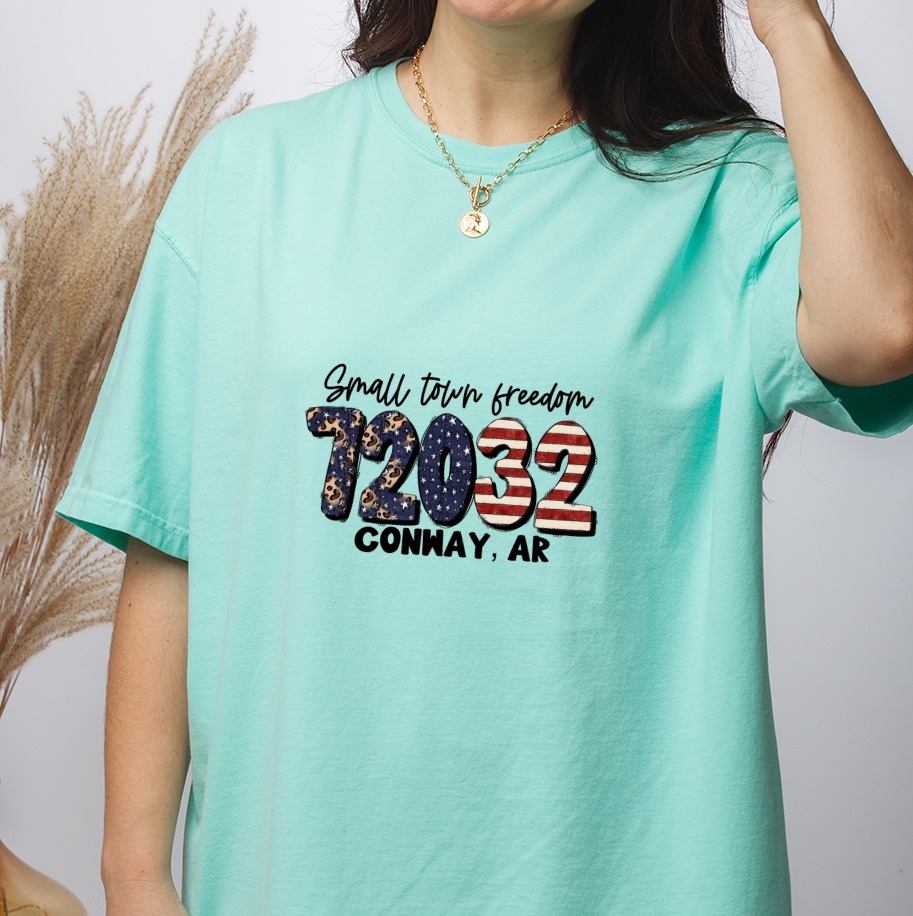 Small Town Freedom 72032 Conway ar, Patriotic Leopard Print Digital Download dtf Sublimation png, usa Stars Stripes Zip Code - Image 4