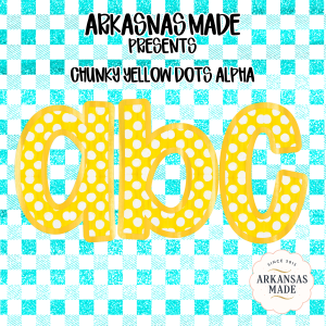 Chunky Yellow Dots Alpha PNG, ABC Alphabet Letters, Polka Dot Sublimation Design, Aqua Gingham Background, Digital Download DTF Alpha PNGs
