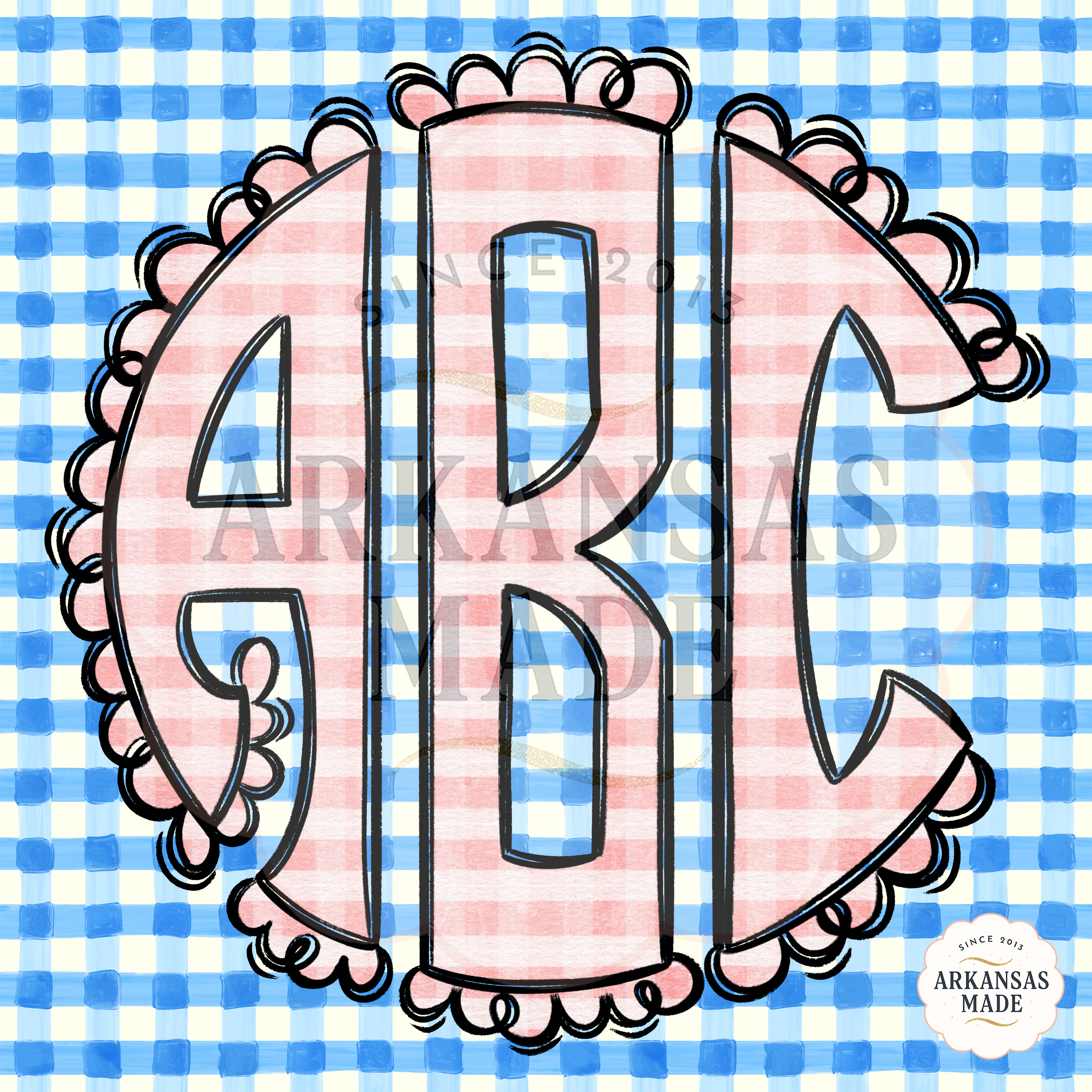 Digital Easter Scallop Monogram PNG, Gingham Background, Printable Design, Sublimation Design, Cute Easter Monogram, DIY Craft Design - Image 2