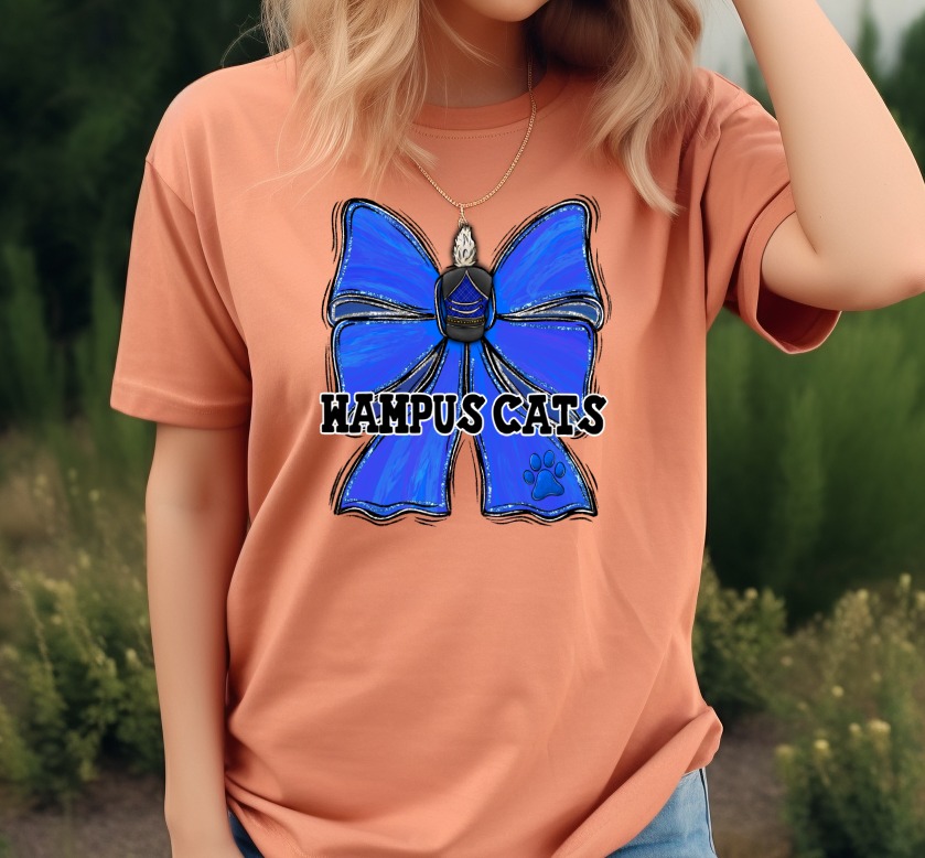 Wampus Cats Blue Bow PNG, Marching Band Team Spirit Design, School Mascot Digital Download, DTF Sublimation Graphic, Distressed Glitter - Image 5