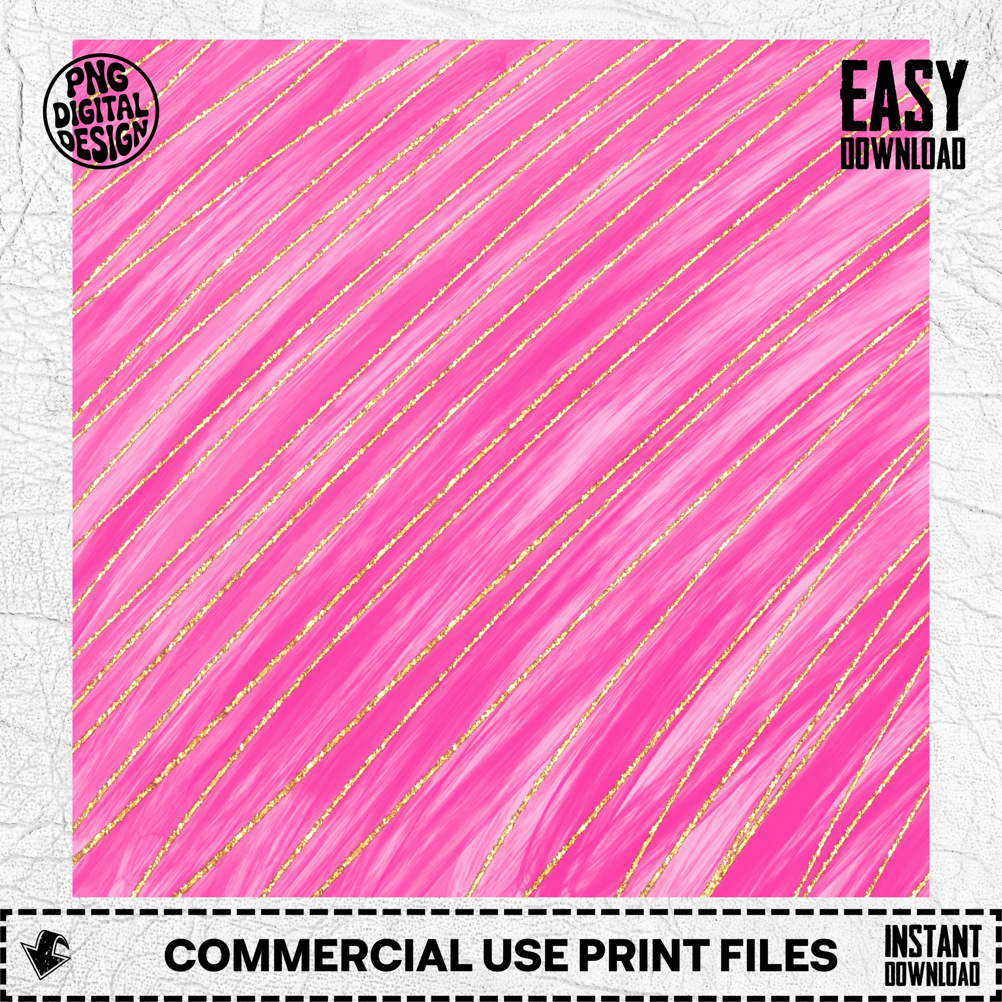 Hot Pink Gold Glitter Stripes Digital Paper, Shimmer Diagonal Lines PNG, Brush Stroke Background, Scrapbook Pattern, Journal Card, Planner