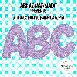 Stitches Purple Bunnies Alpha Digital Download, Easter Gingham Sublimation Letters, DTF PNGs, Full Alphabet Pack