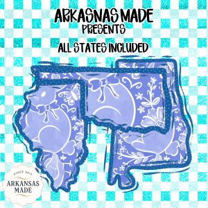 All States Map Bundle, Digital Download Sublimation DTF Alpha PNGs, Floral Bow Gingham Pattern, USA State Outline Clipart Pack