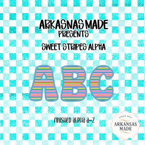 Sweet Stripes Alpha PNG, Digital Download Alphabet, Colorful Striped Letters A-Z, Teal Gingham Checkerboard, Kids Craft Font, Sublimation