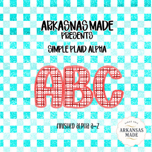 Red Plaid Alphabet PNG Alpha, Full A-Z Letters, Teal Glitter Checkered Digital Download, Craft Supplies, Printable ABC Set, Instant Download
