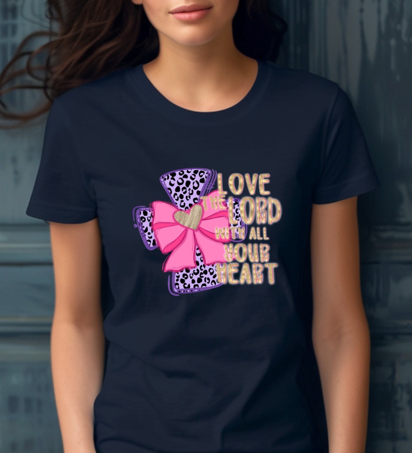 Love The Lord With All Your Heart PNG, Christian Cow Print DTF, Purple Pink Glitter Bow, Faith Quote Digital Download Sublimation - Image 8