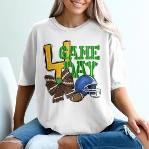 4 Game Day Football T-Shirt, American Football Helmet Bow Tee, Sporty Tailgate Fan Gear Shirt, College Football Game Day Gift