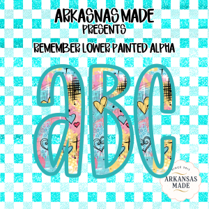 Lowercase Painted Alpha PNG, Digital Download Sublimation DTF, Distressed Hearts Crosses, Shabby Chic Letters, Pastel Aqua Plaid, Custom ABC