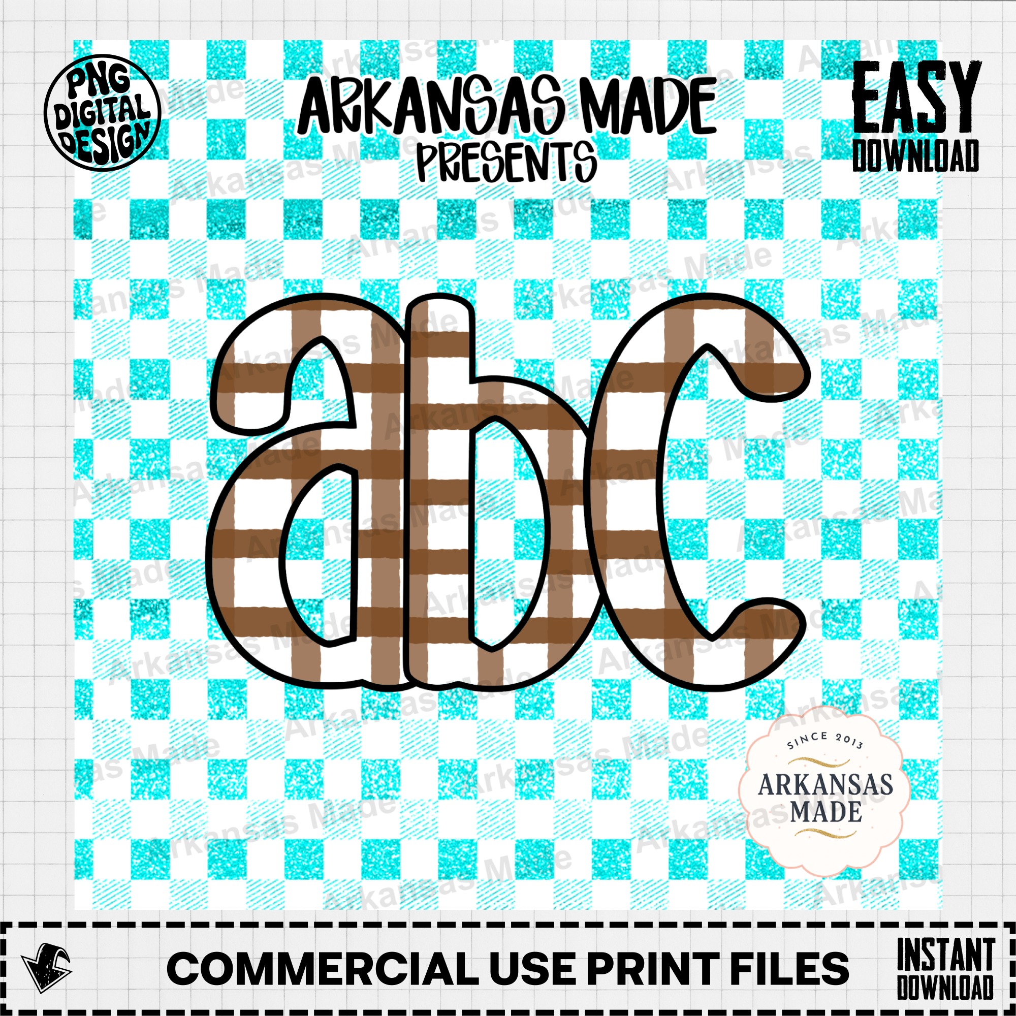 Plaid abc Digital Download Alpha Set, Brown Buffalo Plaid Letters, Teal Glitter png Font, Rustic School Clipart, Teacher Gift diy - Image 2