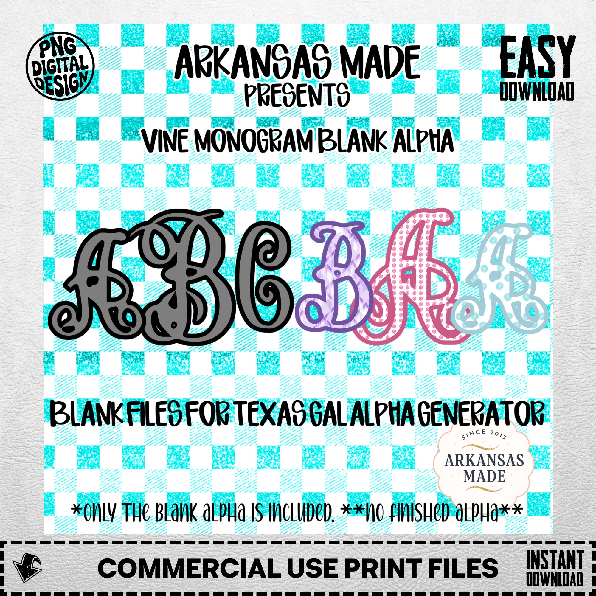 Vine Monogram Blank Alpha PNG for Texas Gal Alpha Generator, Digital Download, Sublimation DTF Ready, Custom Design Files, Instant Download - Image 4