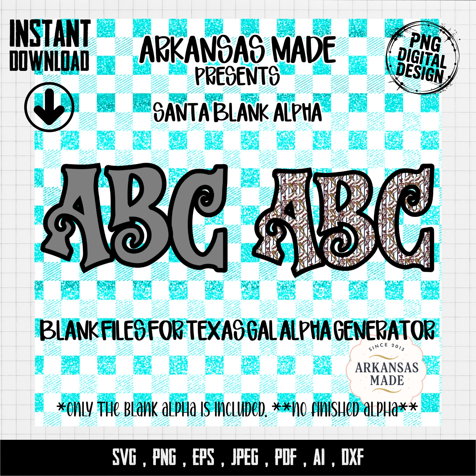 Santa Blank Alpha PNG, Digital Download Sublimation DTF File, Texas Gal Alpha Generator Compatible, Customizable Christmas Font, Craft - Image 3